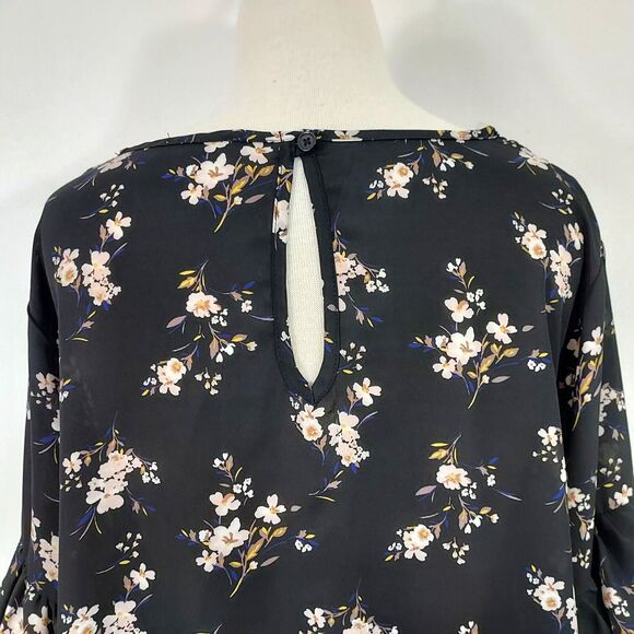 Moa Moa Shirt Top Flowy Black Floral Womens Plus Size 1X Layered Sleeve Keyhole - Picture 7 of 14